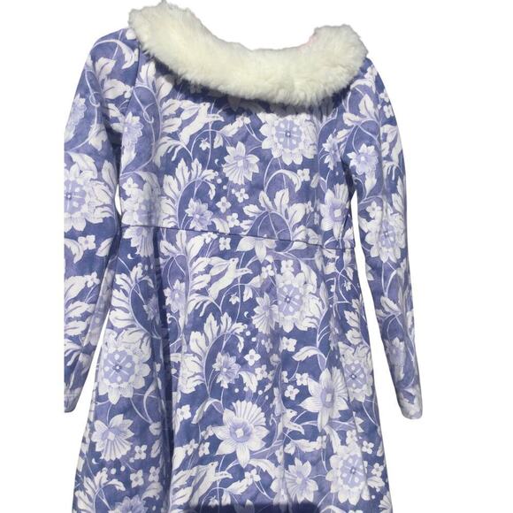 Janie and Jack Girls Dress Size 6 Blue Floral Fur Trim Ponte Rabbit Bunny Easter - Picture 5 of 9